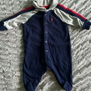 Ralph Lauren Navy and Gray Kids Footie with Red Accents